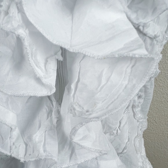 Boston Proper White Textured Frilly Zip up Blouse - Picture 8 of 9